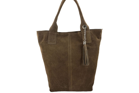 Shopper bag - torebka damska zamszowa - Beżowa ciemna