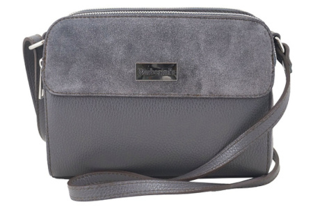 Torebka skórzana crossbody zamszowa - Szara ciemna