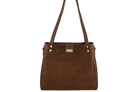 Klasyczna torebka skórzana z zamszem - Brązowa