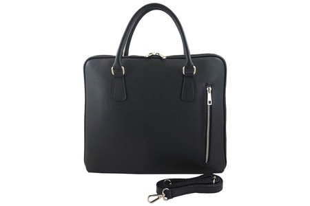 Skórzana torba na laptopa Casual - Czarna