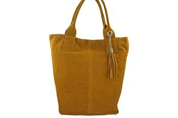 Shopper bag - torebka damska zamszowa - Żółta ciemna