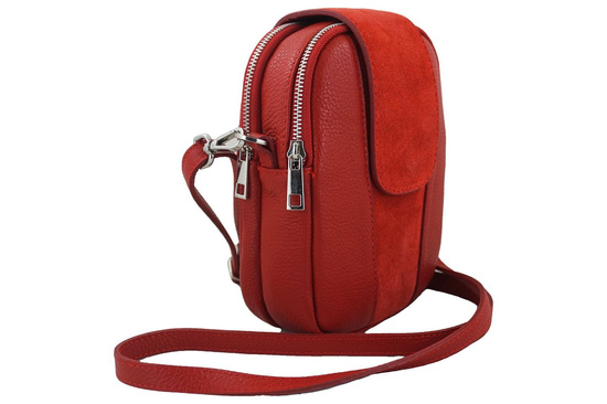 Codzienna listonoszka skórzana dwukomorowa - Czerwona 