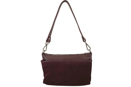Pojemna torebka listonoszka ze skóry i zamszu - Bordowa