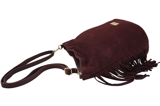 Zamszowa torebka boho z frędzlami - Bordowa 