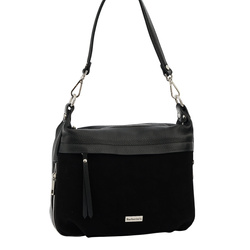 Skórzana torebka z zamszowym akcentem - Czarna