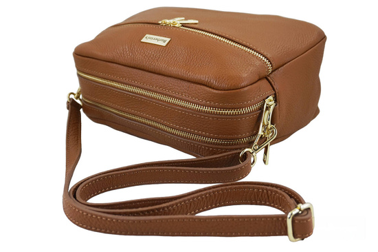 Pojemna torebka skórzana dwukomorowa - Brązowa jasna