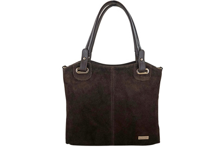 Duża elegancka torebka z naturalnej skóry i zamszu - Brązowa ciemna