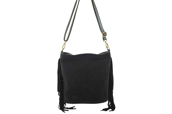 Zamszowa torebka boho z frędzlami - Czarna 