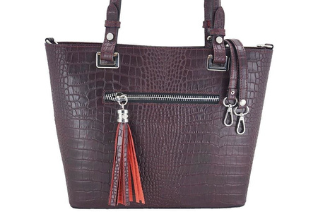 Klasyczna torebka na ramię - CROCO - Beżowa ciemna 