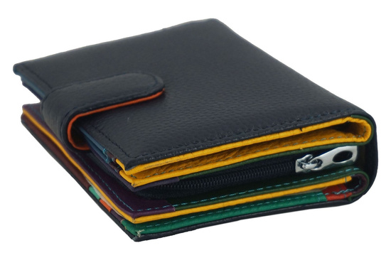 Pojemny kolorowy portfel damski skórzany - Granatowy 