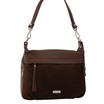 Skórzana torebka z zamszowym akcentem - Brązowa