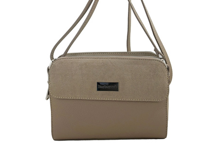 Torebka skórzana crossbody zamszowa - Beżowa 