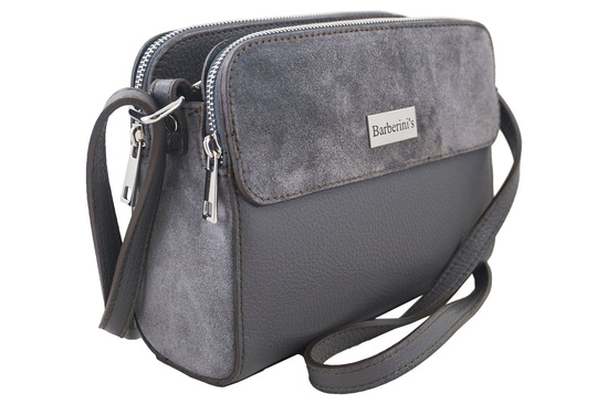 Torebka skórzana crossbody zamszowa - Szara ciemna