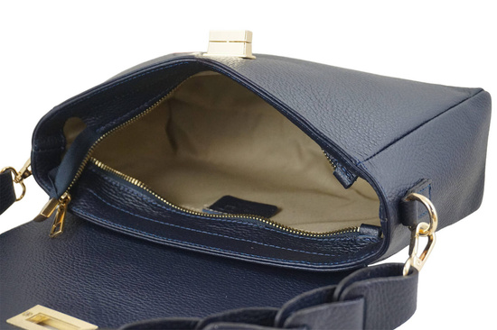 Skórzana torebka na ramię z plecionym paskiem - Granatowa