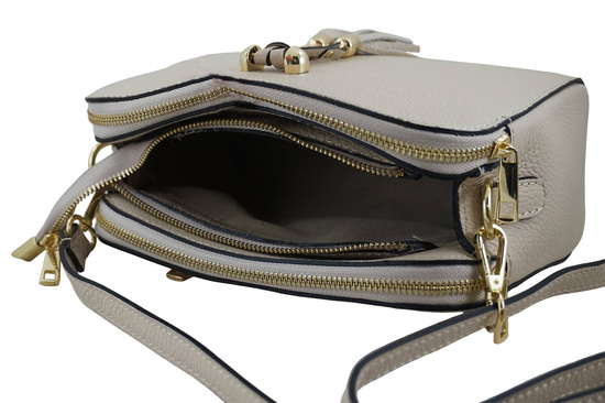 Listonoszka skórzana z kieszeniami - Beżowa jasna