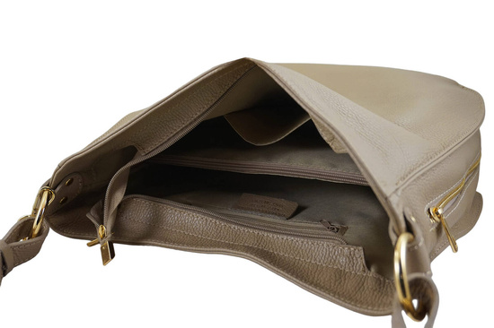 Duża i elegancka torebka skórzana - Beżowa 