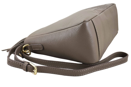 Torebka skórzana z ozdobnym frędzlem - Beżowa ciemna