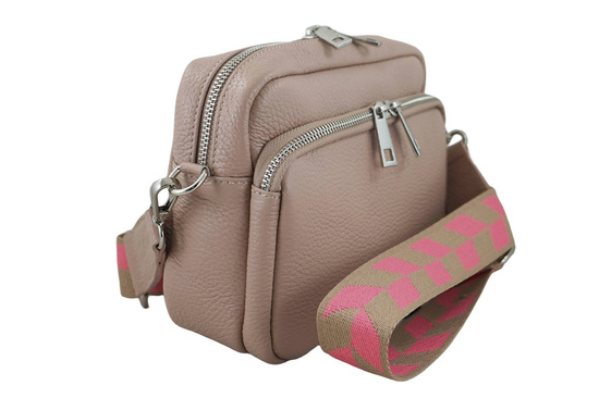 Torebka damska z ozdobnym paskiem - Różowa pudrowa