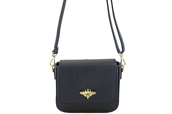 Modna torebka skórzana ze złotym łańcuszkiem - Czarna 