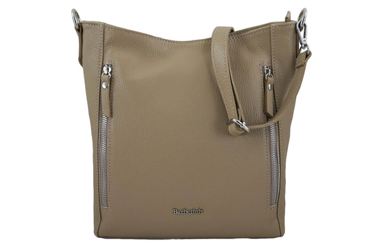 Praktyczna skórzana torebka na ramię - Beżowa 