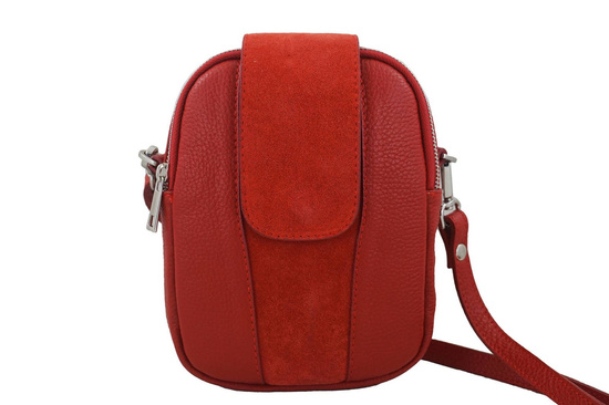 Codzienna listonoszka skórzana dwukomorowa - Czerwona 