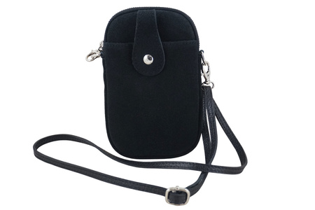 Etui na telefon ze skóry zamszowej - Czarne