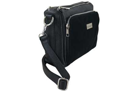 Codzienna torebka ze skóry naturalnej z zamszem - Czarna