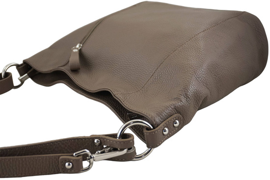 Pojemny skórzany worek na ramię - Beżowy ciemny