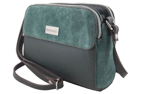 Torebka skórzana crossbody zamszowa - Zielona ciemna 