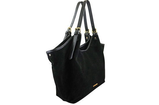 Duża torebka shopper zamszowa - Czarna 