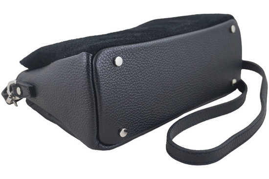 Listonoszka skórzana z zamszem - Czarna