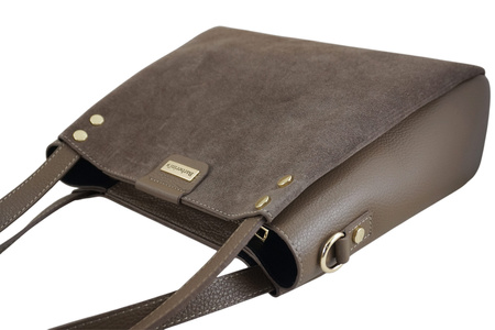 Klasyczna torebka skórzana z zamszem - Beżowa ciemna 