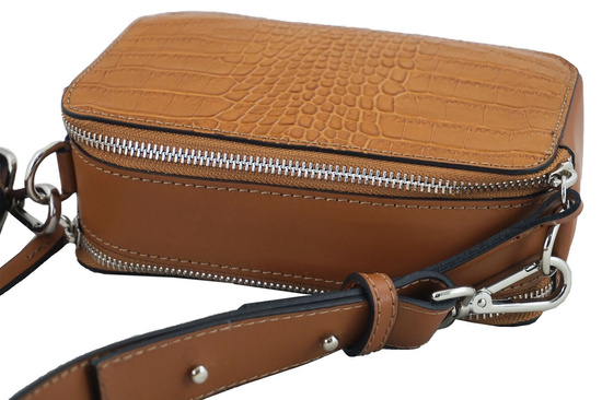 Mała skórzana listonoszka CROCO - Brązowa jasna 
