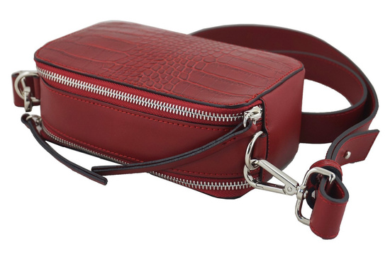 Mała skórzana listonoszka CROCO - Brązowa jasna 