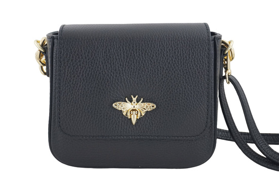 Modna torebka skórzana ze złotym łańcuszkiem - Czarna 