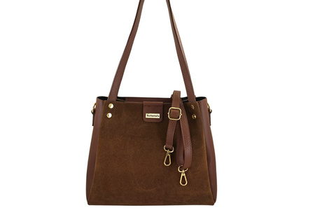 Klasyczna torebka skórzana z zamszem - Brązowa 