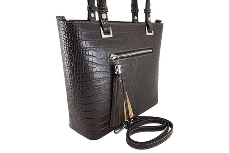 Klasyczna torebka na ramię - CROCO - Beżowa ciemna 