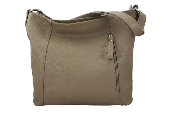 Pojemny skórzany worek na ramię - Beżowy