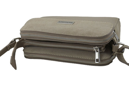 Torebka skórzana crossbody zamszowa - Beżowa 