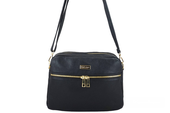 Pojemna torebka skórzana dwukomorowa - Czarna 