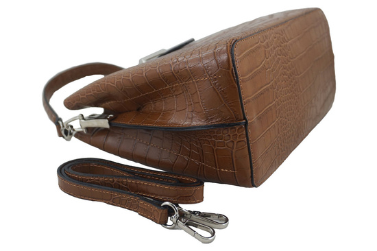 Torebka skórzana na ramię - CROCO - Brązowa jasna 
