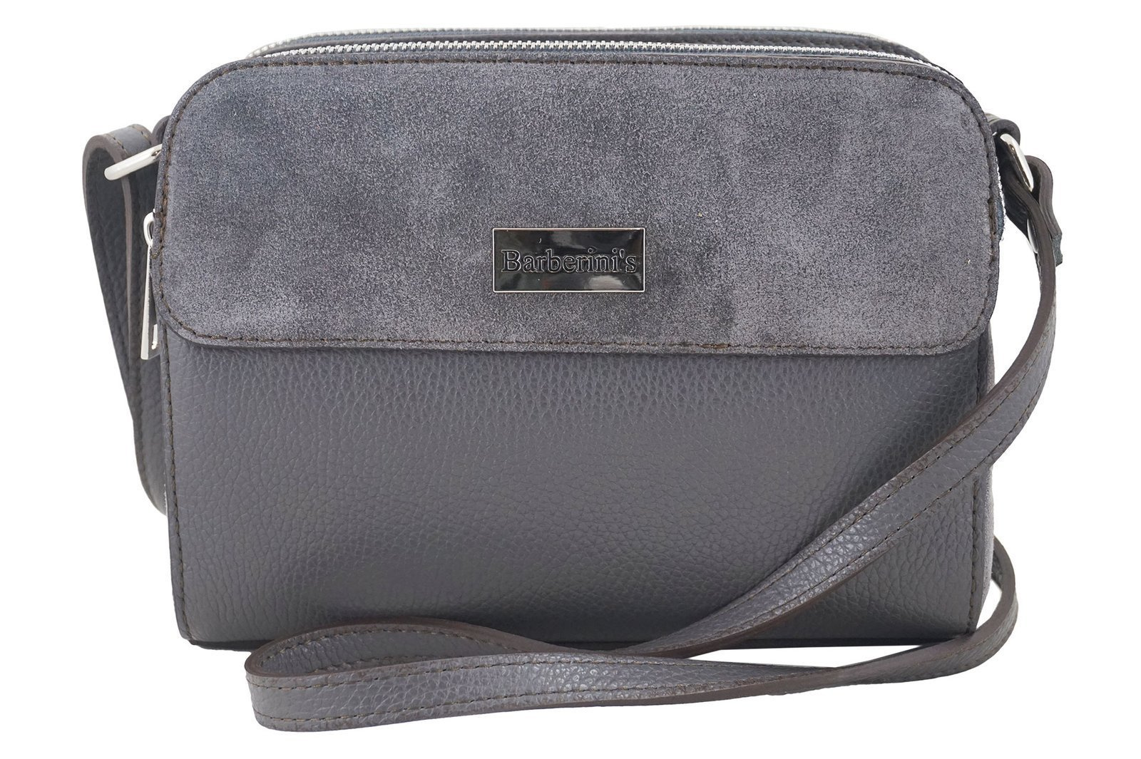 Torebka skórzana crossbody zamszowa - Szara ciemna