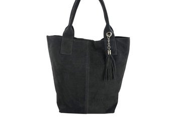 Shopper bag torebka damska zamszowa - Szara ciemna