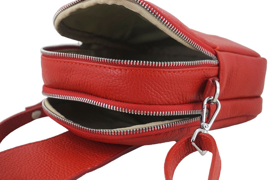 Codzienna listonoszka skórzana dwukomorowa - Czerwona 