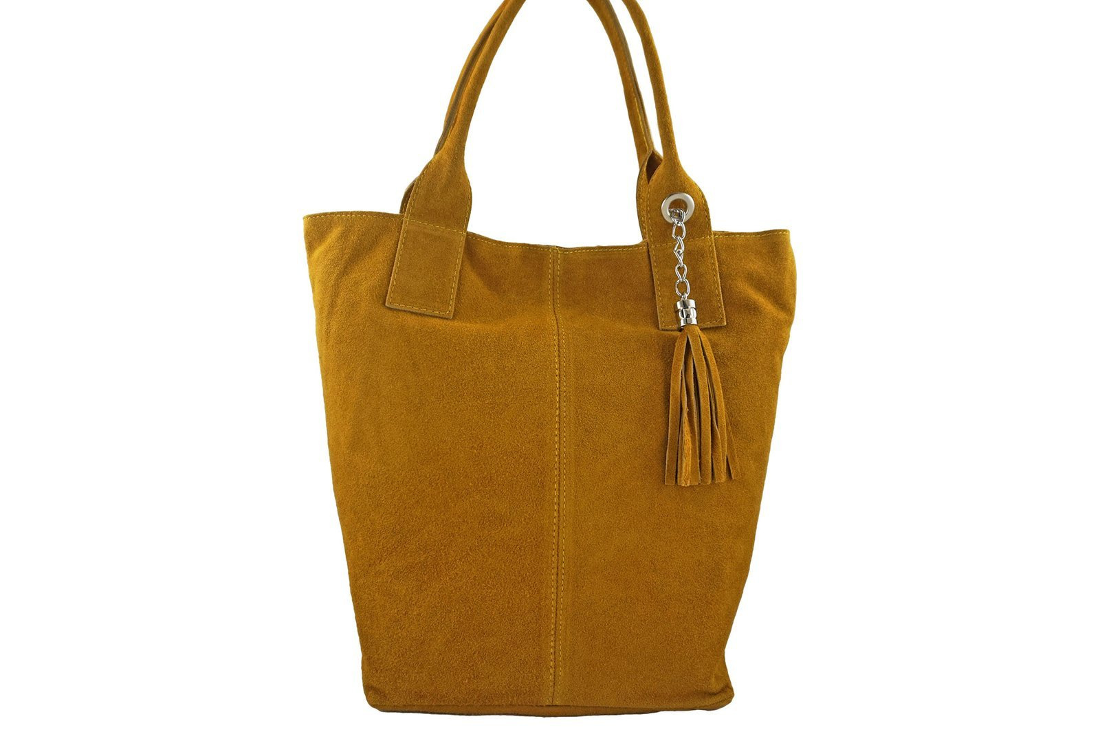 Shopper bag - torebka damska zamszowa - Żółta ciemna