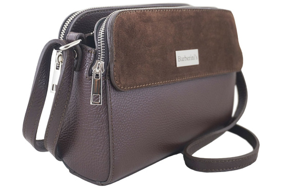 Torebka skórzana crossbody zamszowa - Brązowa ciemna 