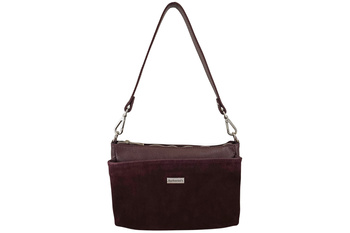 Pojemna torebka listonoszka ze skóry i zamszu - Bordowa