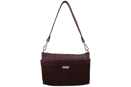 Pojemna torebka listonoszka ze skóry i zamszu - Bordowa