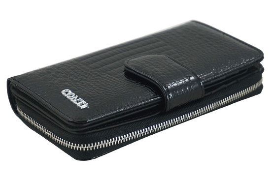 Portfel skórzany damski lakierowany - Czarny 