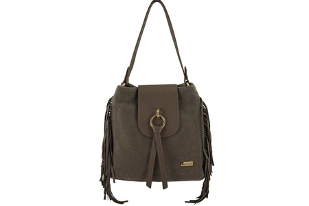 Skórzana torebka boho z frędzlami - Beżowa ciemna